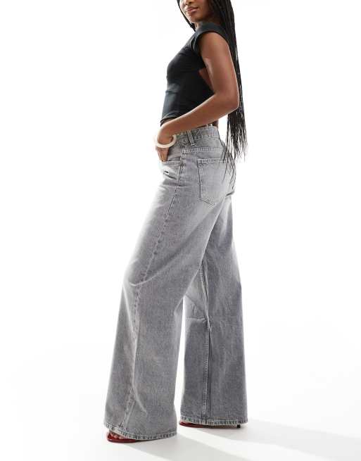 Charcoal wide leg trousers best sale