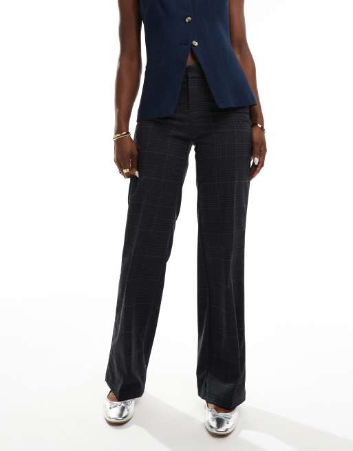 Bershka wide leg tailored pants in gray check
