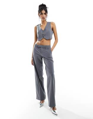 Bershka Wide Leg Tailored Pants In Gray - Part Of A Set