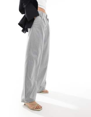 Shop Bershka Wide Leg Tailored Pants In Gray