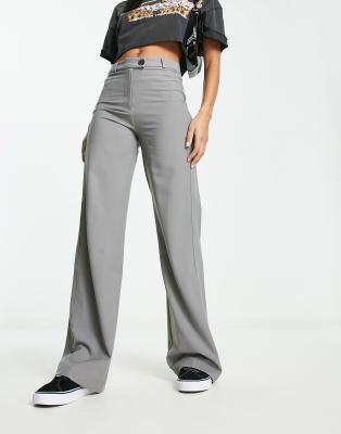 Bershka Wide Leg Tailored Pants In Gray