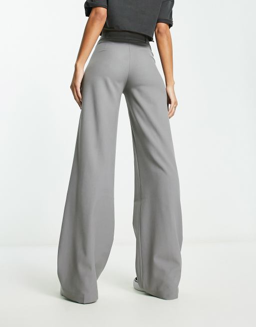 Bershka wide leg tailored pants in gray