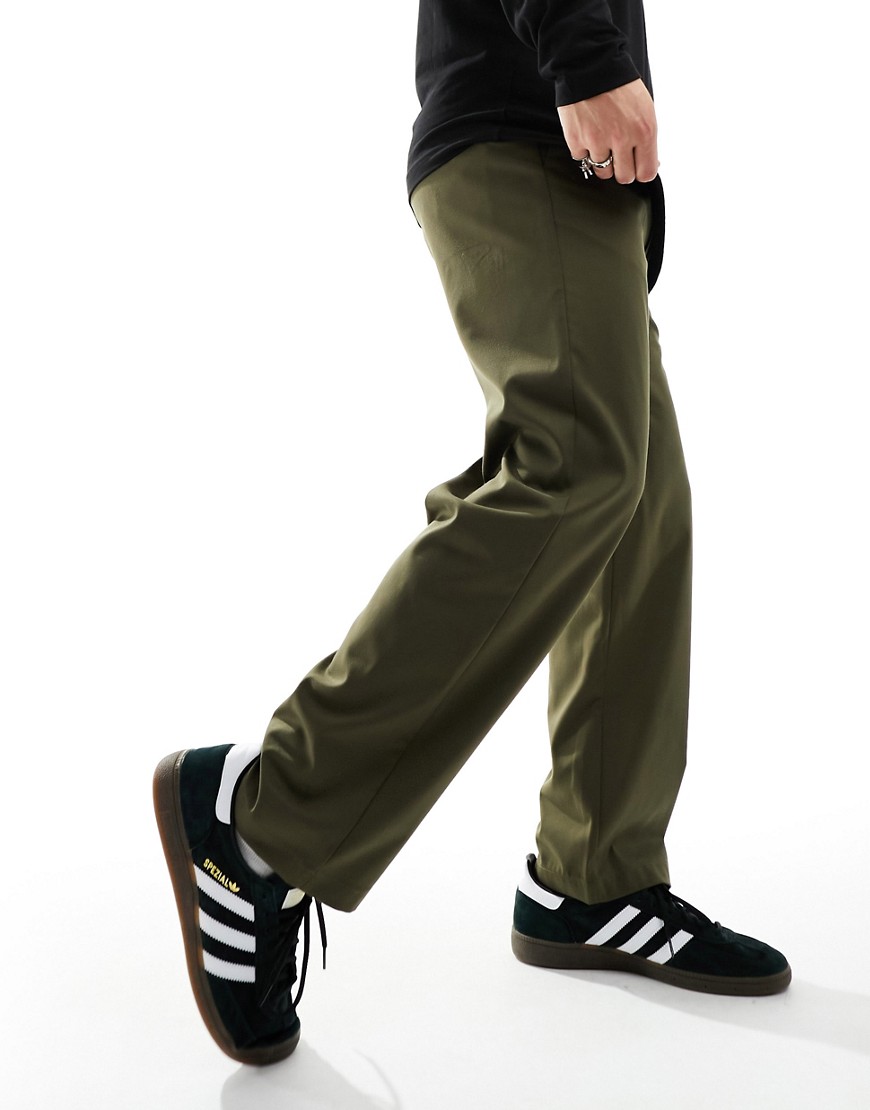 Bershka Wide Leg Tailored Pants In Khaki Exclusive To Asos-green