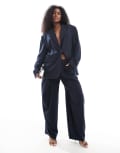 [Bershka] Bershka wide leg tailored pants in navy stripe (part of a set)-Blue 12 NAVY