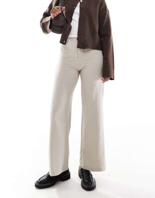 wide leg tailored pants in stone-Neutral