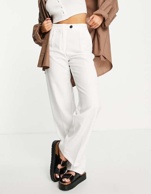 Bershka wide leg tailored pants in white (part of a set) | ASOS