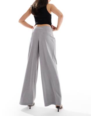 BERSHKA WIDE LEG TAILORED PANTS WITH BELT DETAIL 