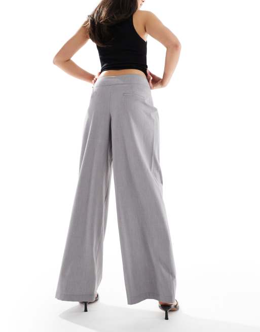 Bershka wide leg tailored pants with belt detail in light