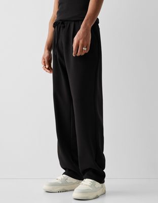 Bershka wide leg tailored trouser in black