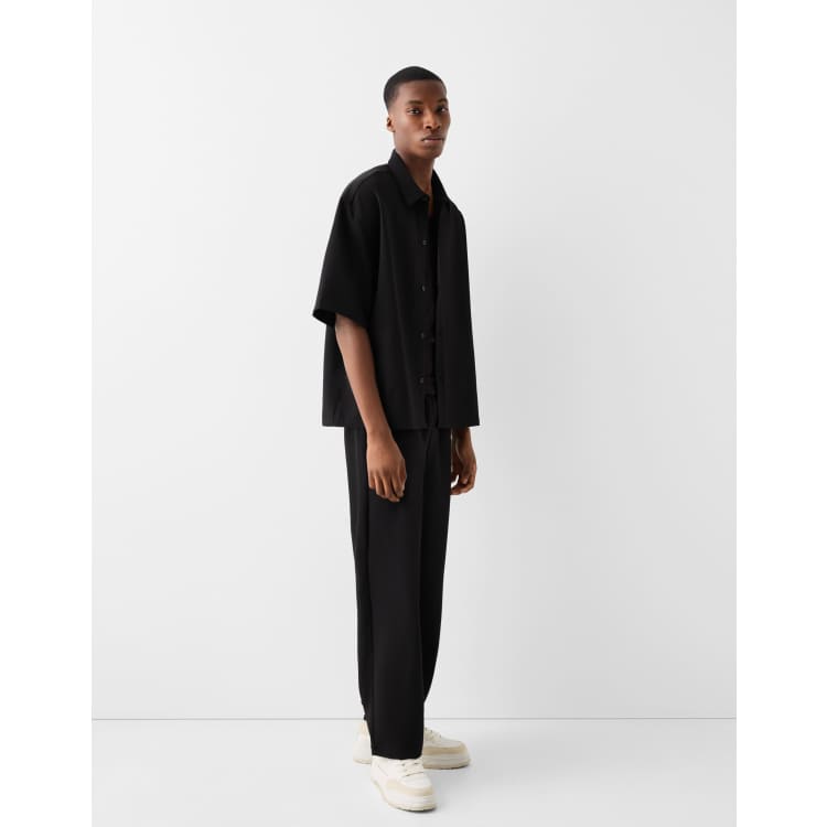 Bershka wide leg tailored trouser in black | ASOS