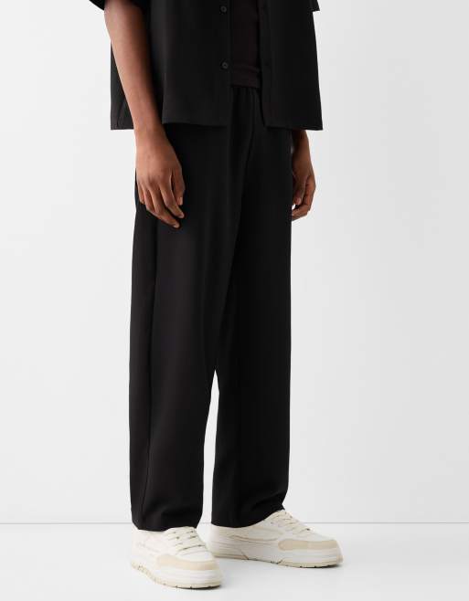 Bershka wide leg tailored trouser in black, 2 of 4