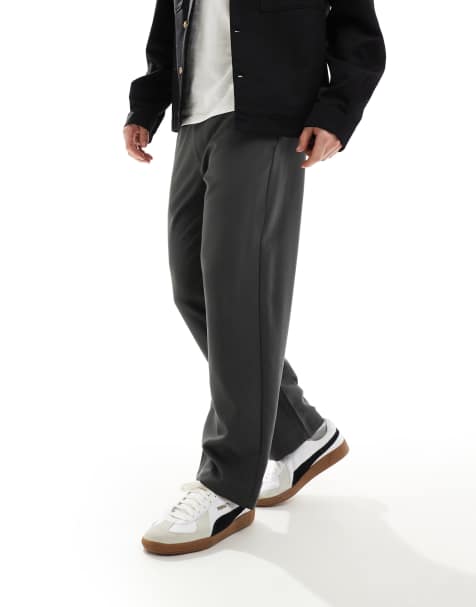 Bershka wide leg tailored trouser in charcoal - view 1
