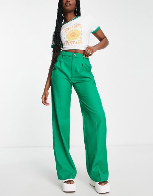 Bershka wide leg tailored trouser in green