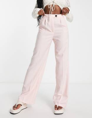 Bershka wide leg tailored pants in pink - ASOS Price Checker