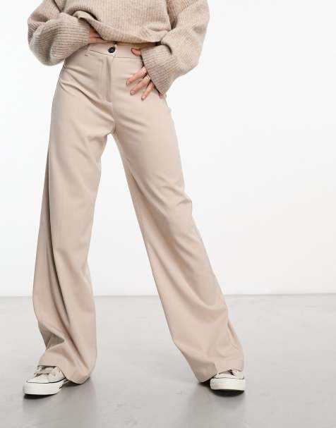 Bershka wide leg tailored trousers in beige - view 1