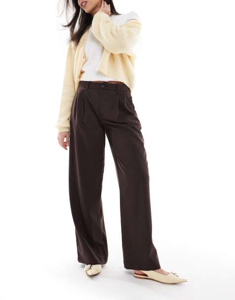 Bershka wide leg tailored trousers in brown