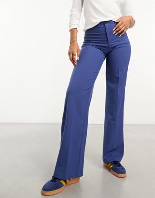 Bershka wide leg tailored trousers in dusty blue