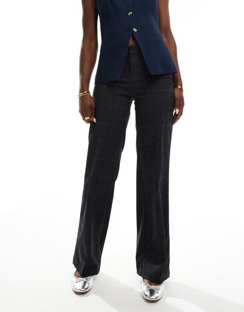 Bershka wide leg tailored trousers in grey check - view 1