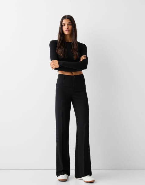 Bershka Wide-leg tailoring trousers in black