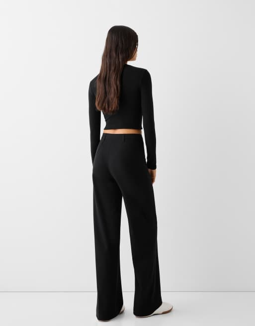 Bershka Wide-leg tailoring trousers in black, 3 of 5