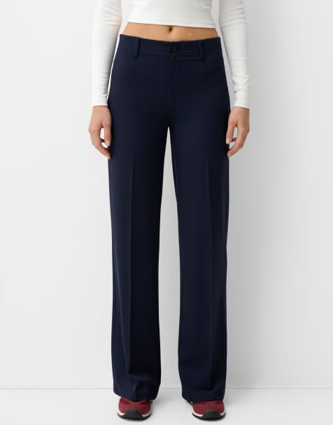 Bershka wide leg tailoring trousers in blue