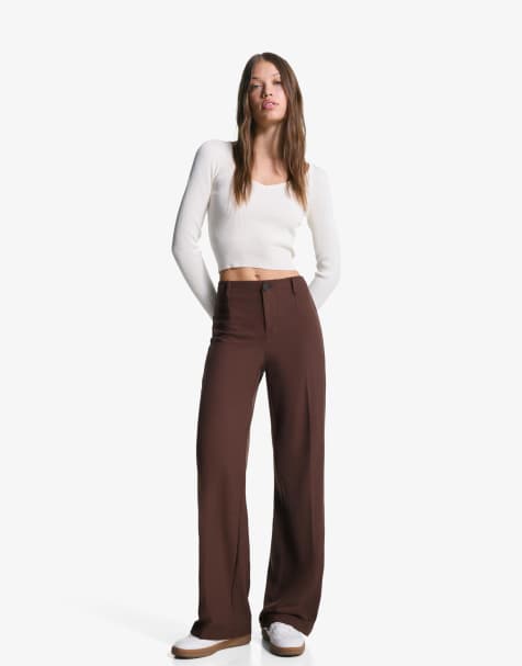 Bershka Wide-leg tailoring trousers in brown - view 1