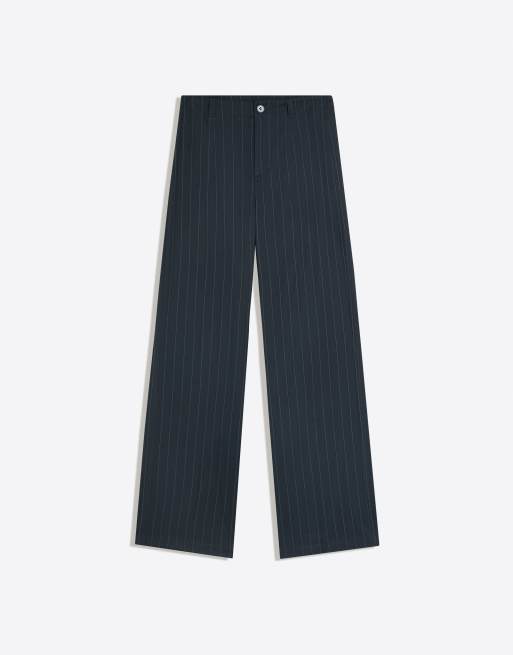 Bershka Wide-leg tailoring trousers in denim blue, 6 of 6