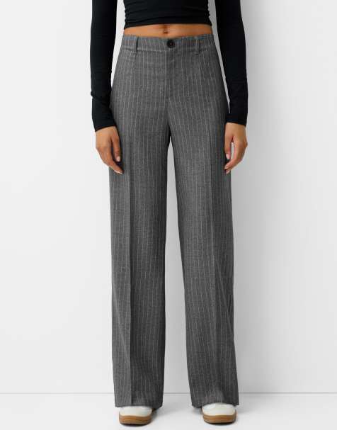 Bershka wide leg tailoring trousers in grey