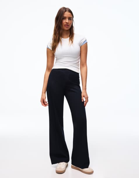 Bershka Wide-leg tailoring trousers in navy - view 1