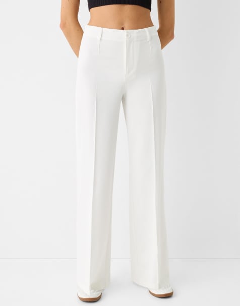 Bershka Wide-leg tailoring trousers in white