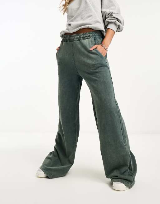 Bershka wide leg trackies in acid wash blue