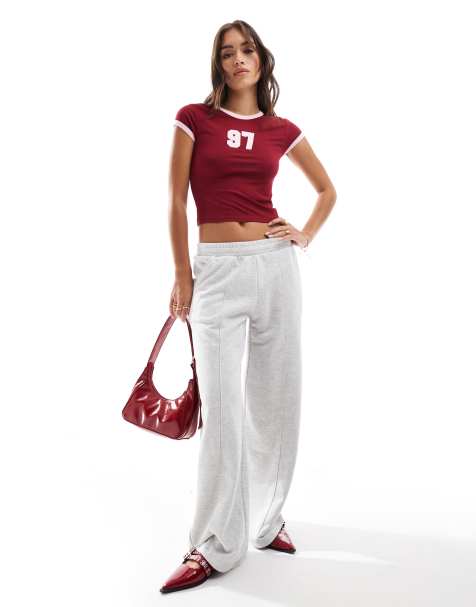 Bershka wide leg trackies in grey marl - view 1