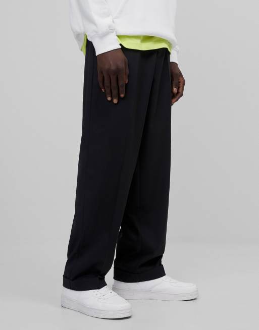 Bershka wide leg trousers in black