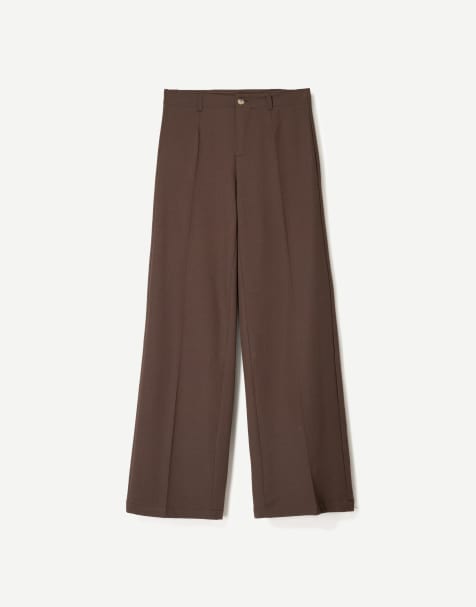 Bershka wide leg trousers in brown - view 1