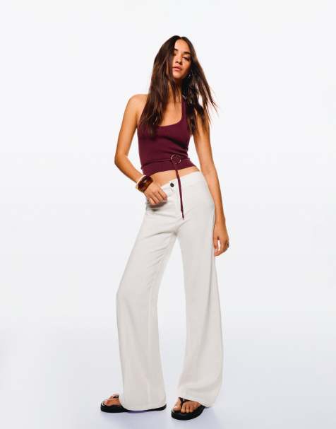 Bershka wide leg trousers in white