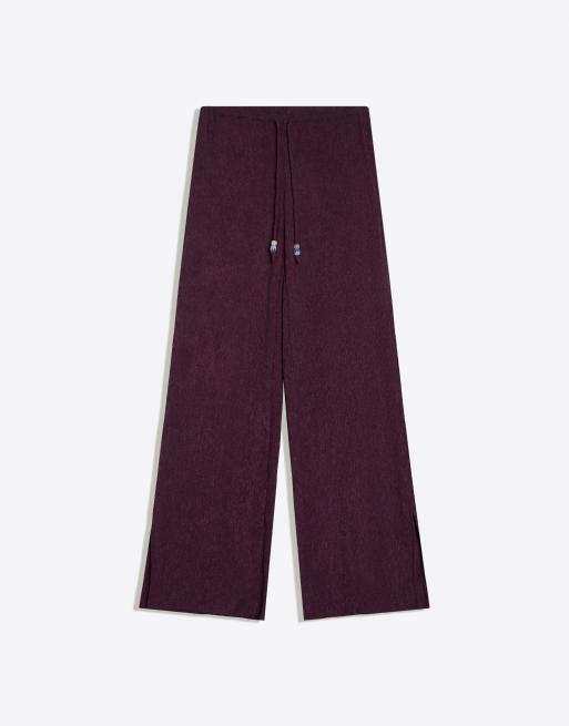Bershka Wide-leg trousers with elasticated waist in purple, 3 of 4