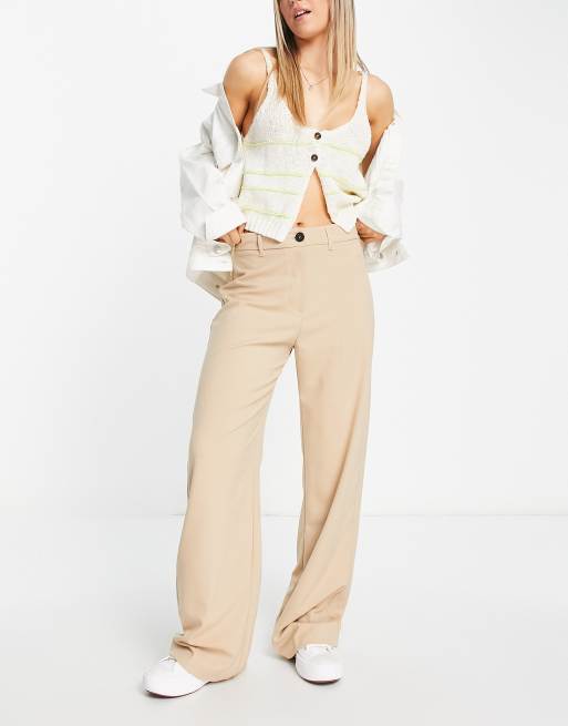 Bershka wide-legged slouchy dad tailored pants in camel  