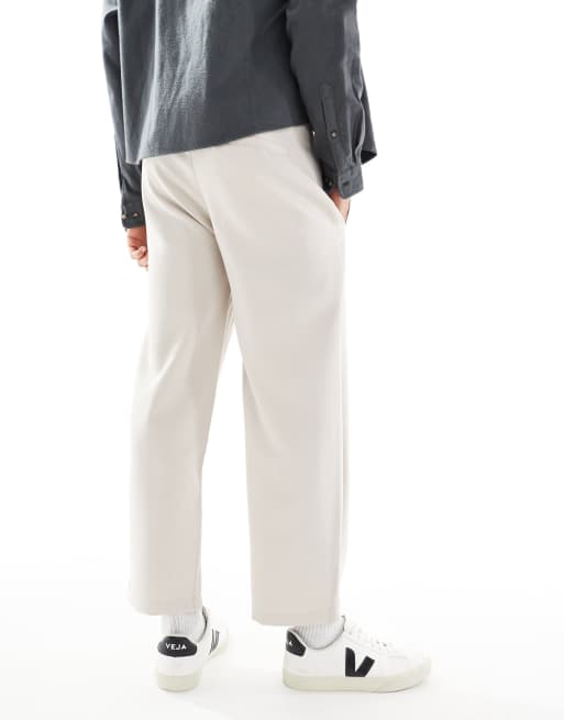 Bershka wide leg tailored pants in beige