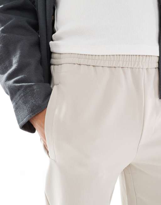 Bershka wide leg tailored pants in beige