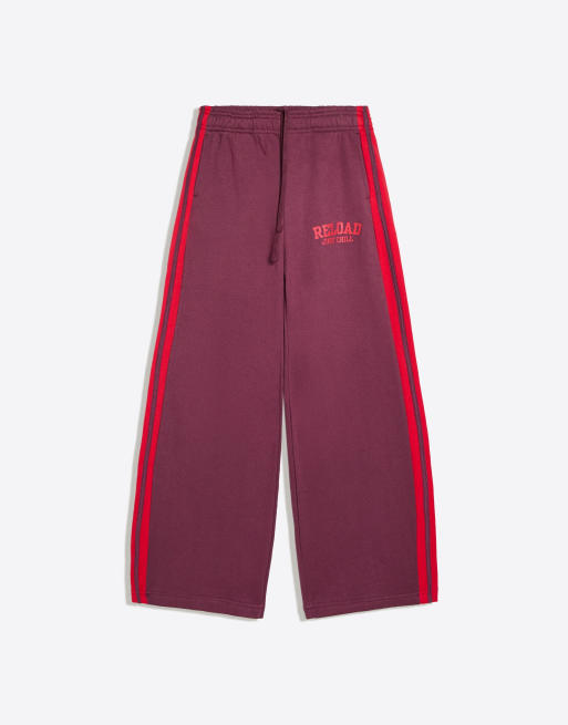 Bershka wijde broek met borduursel in bordeauxrood, 5 van 5