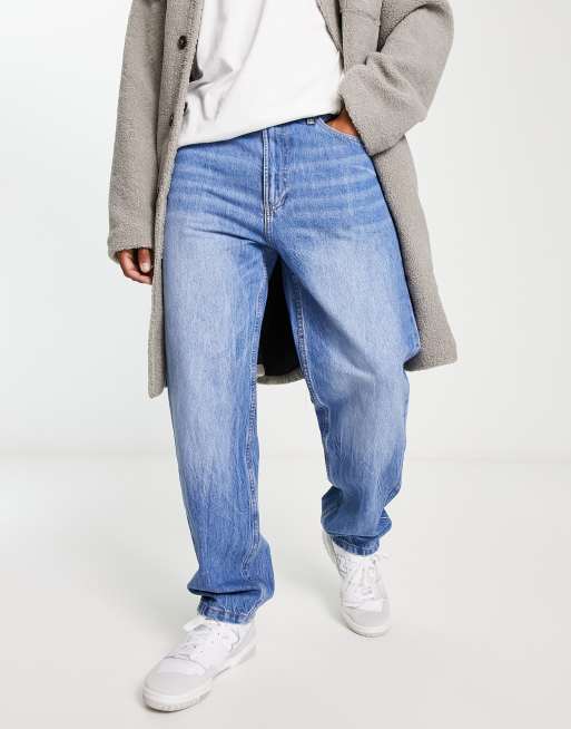 Bershka - Wijde jeans in jaren 90-stijl in middenblauw