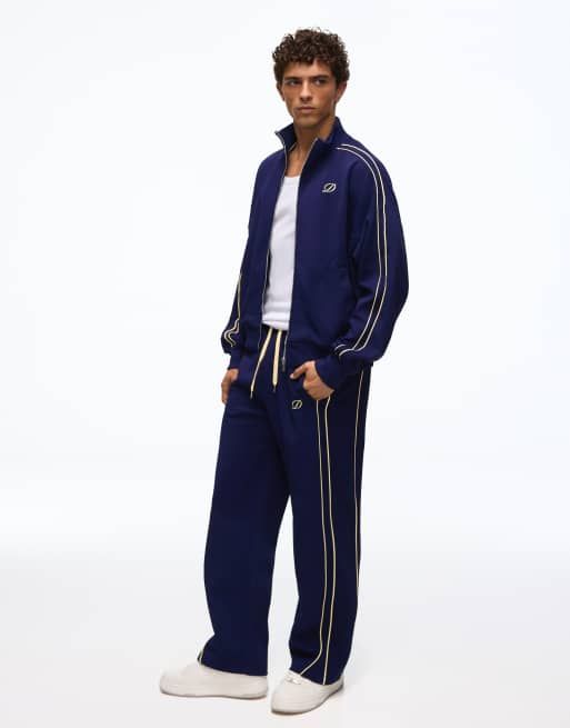 Bershka wijde piqué broek met bies in navy, 2 van 5