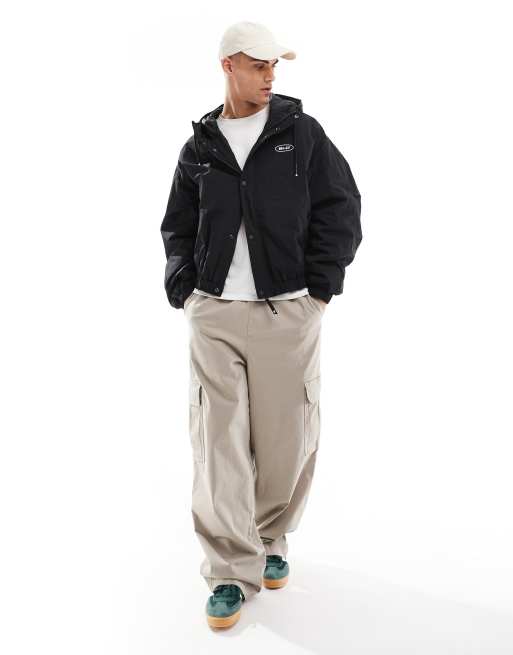 Bershka zip up windbreaker jacket in black hotsell