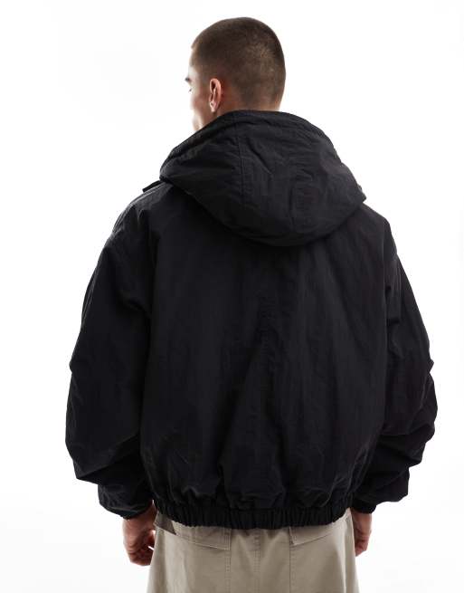 Bershka zip up windbreaker jacket in black sale