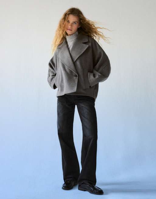Bershka wollen jack met vleermuismouw in grijs, 5 van 6