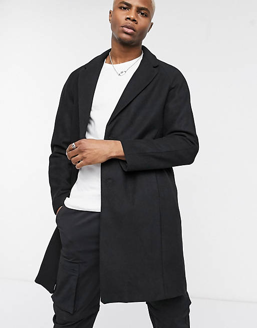 Bershka wool blend overcoat in black | ASOS