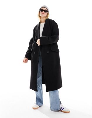 Bershka wool look drop shoulder coat in black