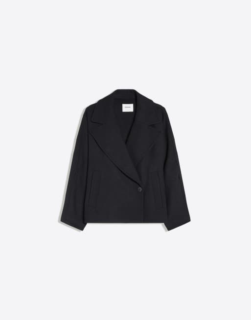 Bershka Wool jacket with batwing sleeve in blue, 6 of 6