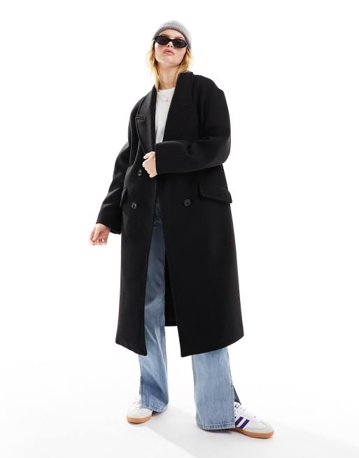 Bershka wool look drop shoulder coat in black | ASOS