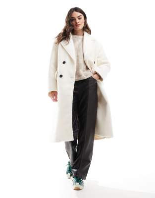 wool look drop shoulder coat in ecru-Neutral